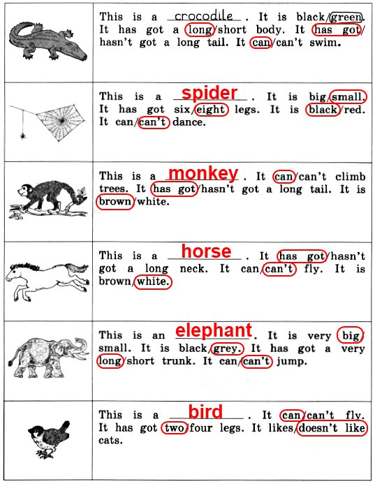 Назови животных. Read and choose the right word
