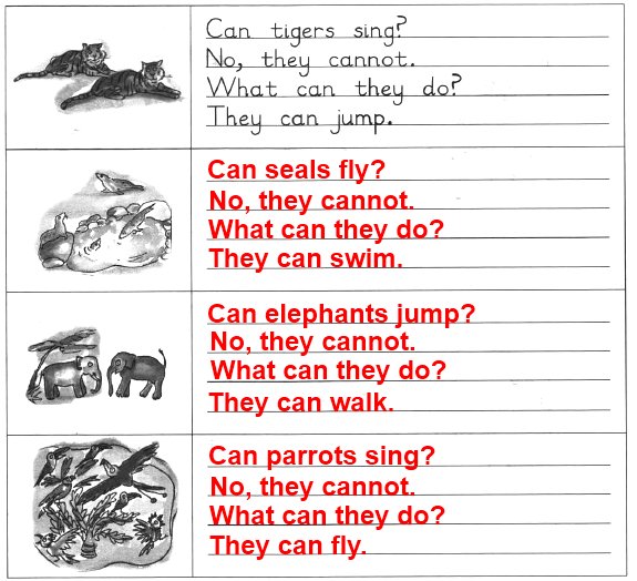 What can these animals do? Write questions and answers