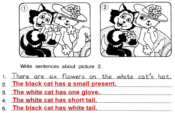 H. Find five differences. – Найди пять отличий. Write sentences about picture 2