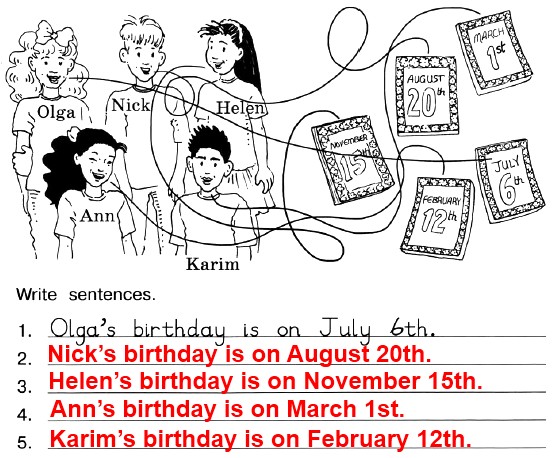 С. When are their birthdays? Write sentences.