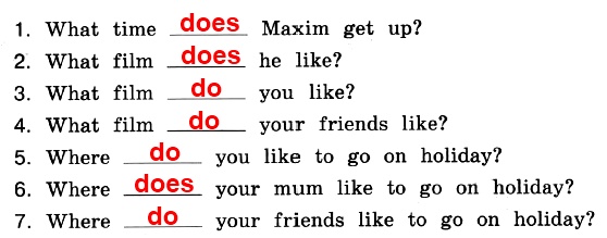 G. Write questions with do or does.