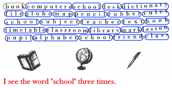 11. Find words on the topic “School”/ Which word can you see three times?